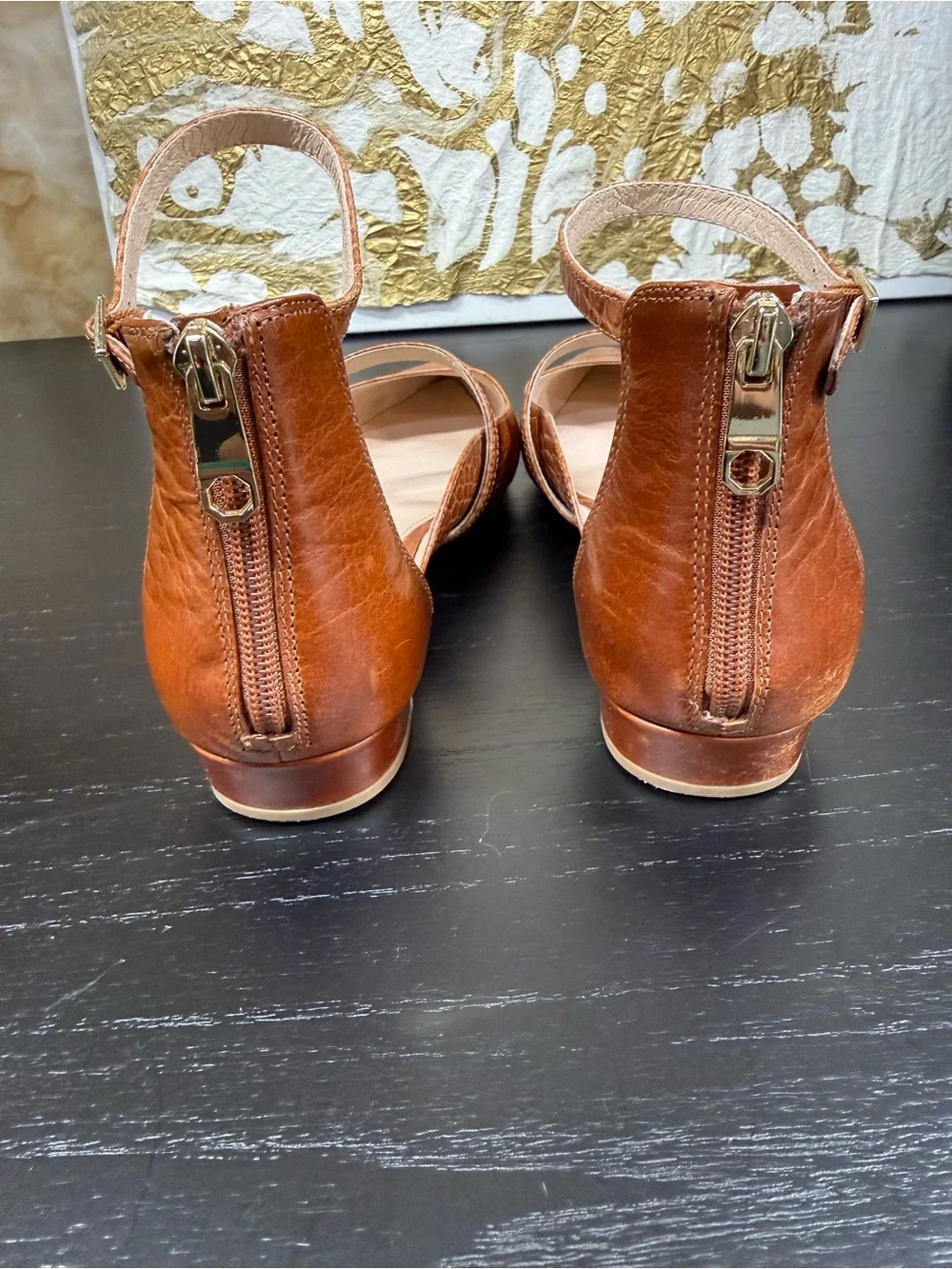 Pointed Mary Jane Flats in Croc-Embossed Tan